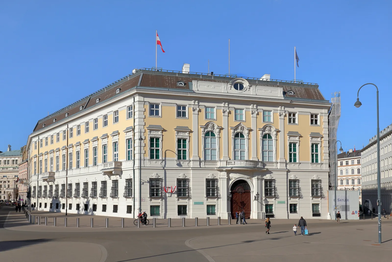 Palatial baroque facade of the Austrian Federal Chancellery building on Ballhausplatz in central Vienna.