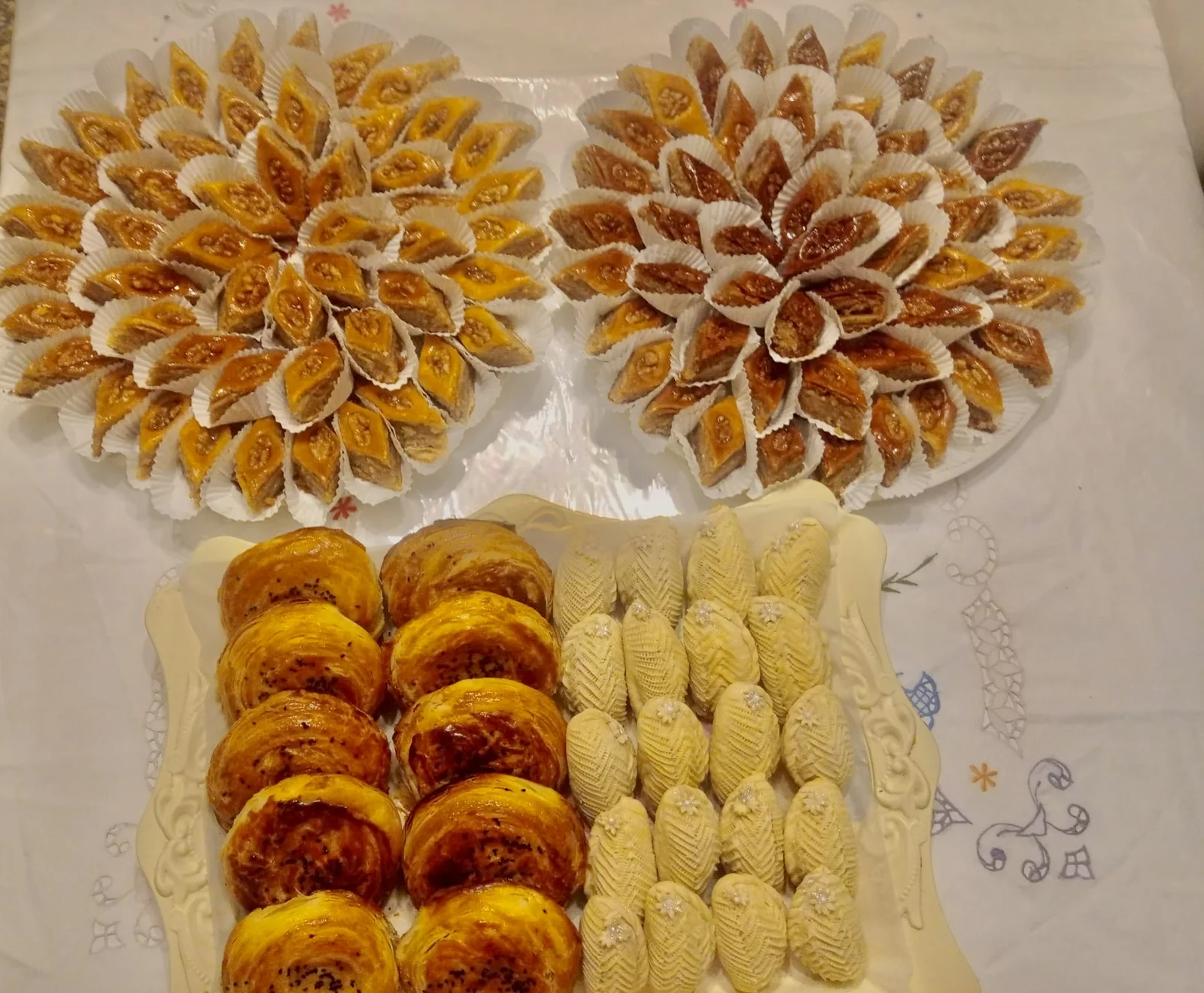 Assortment of traditional Azerbaijani Novruz pastries arranged neatly on a festive presentation plate.