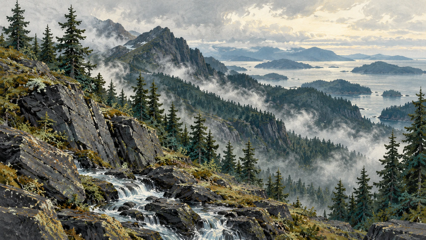 Rugged forested slopes of Slatechuck Mountain on Haida Gwaii.
