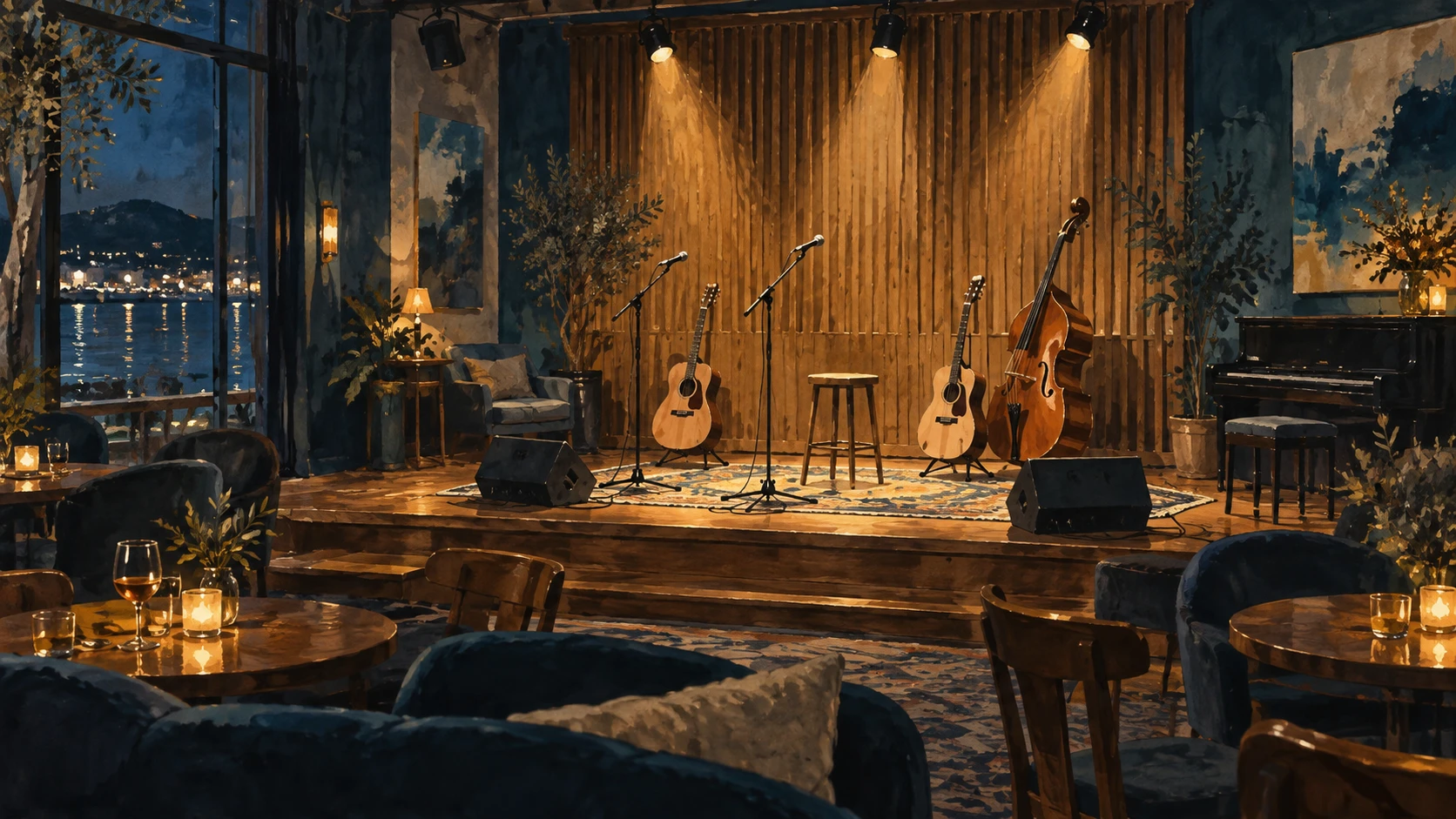 Interior view of the intimate Fourth Stage acoustic music club space.