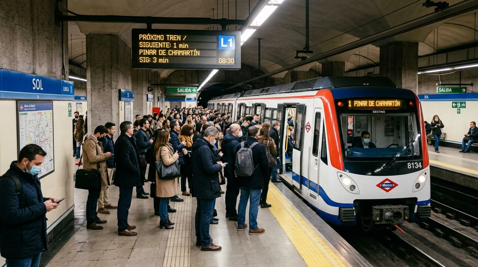 Madrid Metro Morning Commute: Arterial Headways, Deep Interchanges, and Suburban Transit