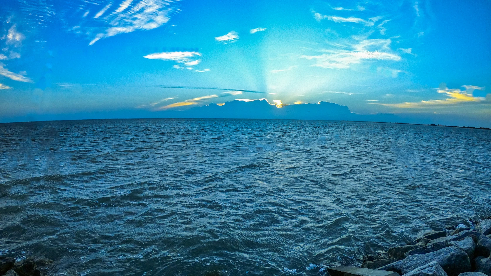 Shallow brackish waters of the Jaffna Lagoon near Sangupiddy Bridge.