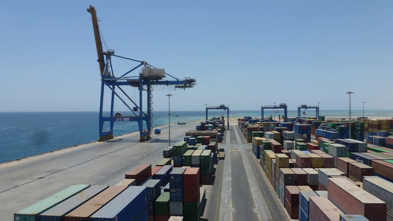 The northern container terminal handling logistical equipment and industrial infrastructure in Port Sudan.