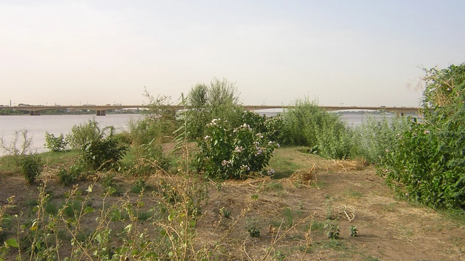 Panoramic view of the confluence of the Blue Nile and White Nile at Al-Mogran in Khartoum, Sudan.