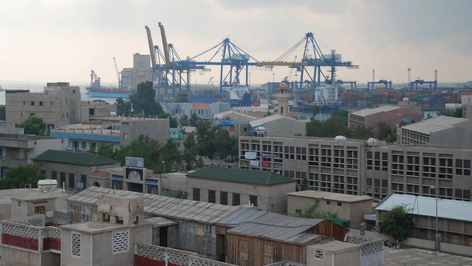 A panoramic view of the central harbour and shipping basin in Port Sudan.