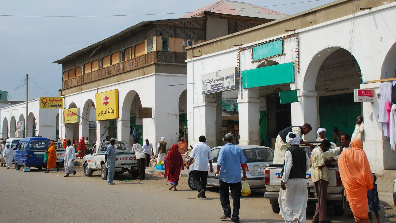 Street view of the bustling downtown commercial market in Port Sudan.