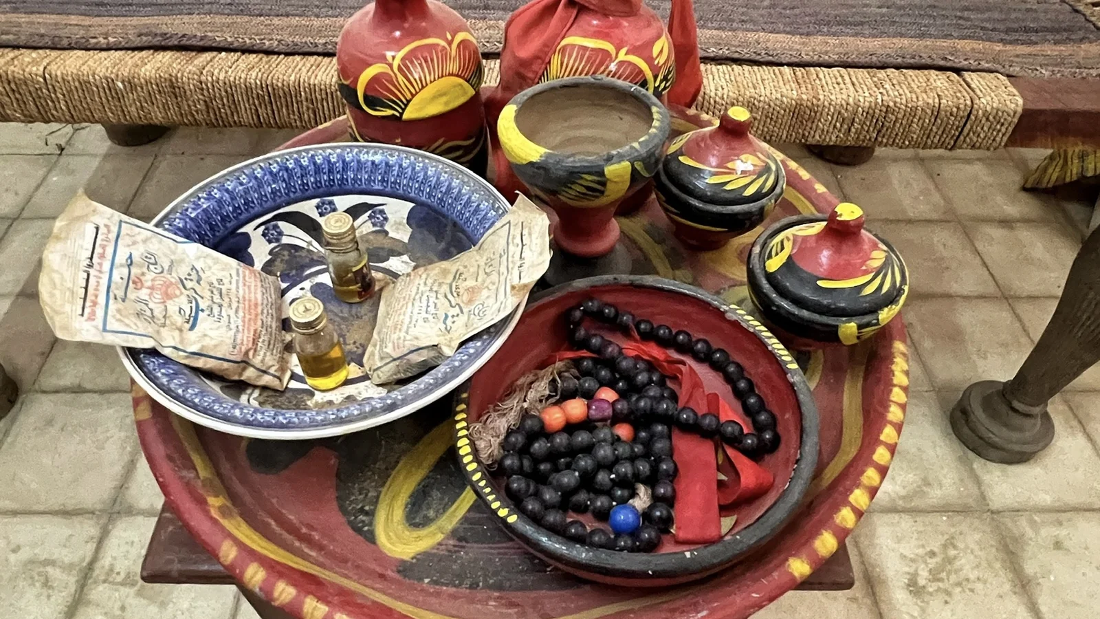 Traditional Sudanese ceremonial jertig wedding display at the Ethnographic Museum.