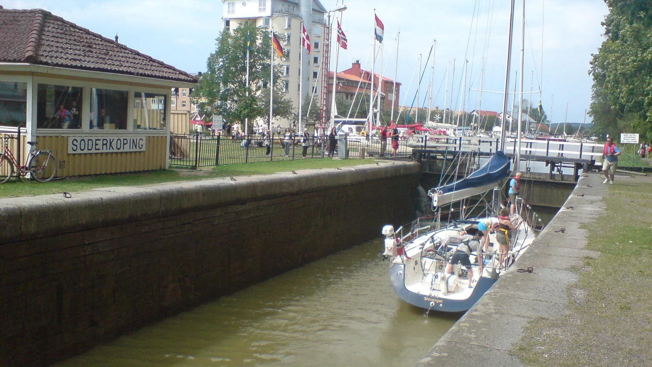 The eastern canal lock basin at Soderkoping near the Baltic Sea coast.