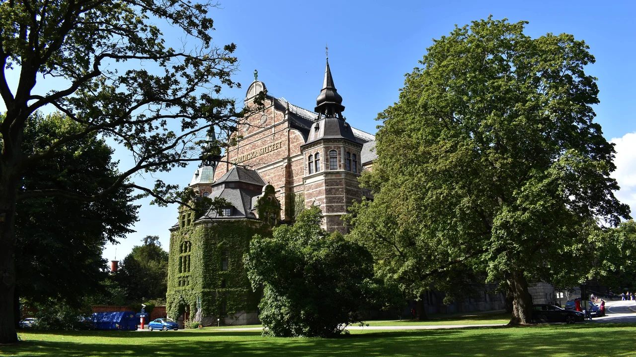 The monumental Renaissance Revival facade of Nordiska museet on Djurgården in Stockholm.