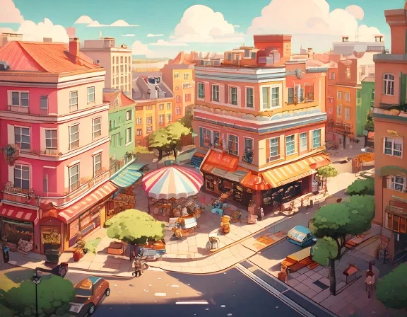 A downtown area with shops
