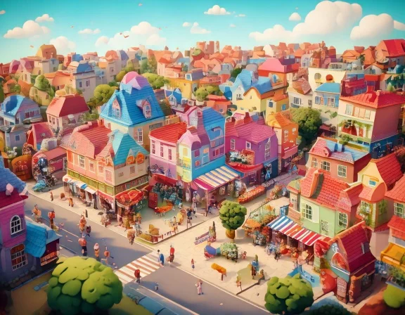 A cute town with shops and people