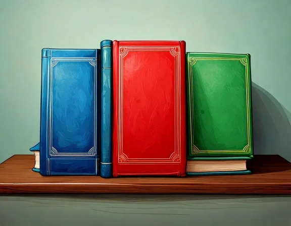 Three books on a table