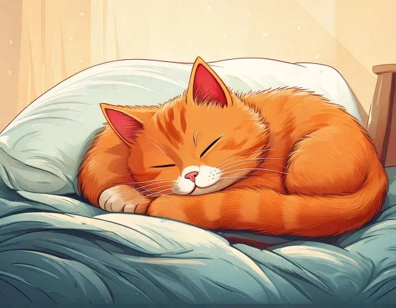 One cat sleeping on a bed