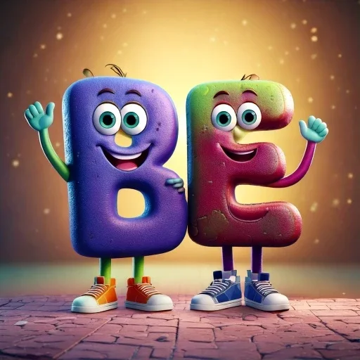 Cartoon B and E characters representing the verb to be
